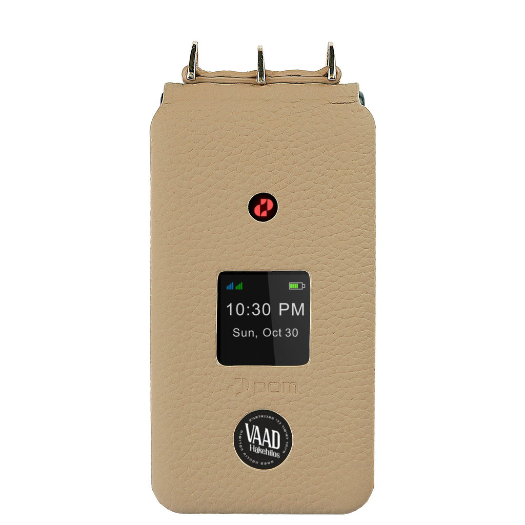 Pom Phone designer leather case, beige
