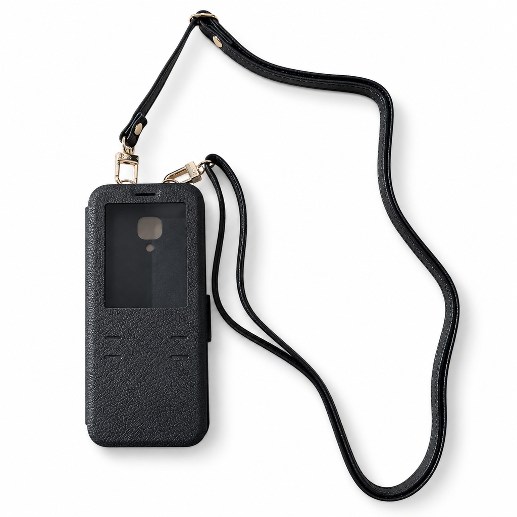 Fusion F2 black leather flap case with strap