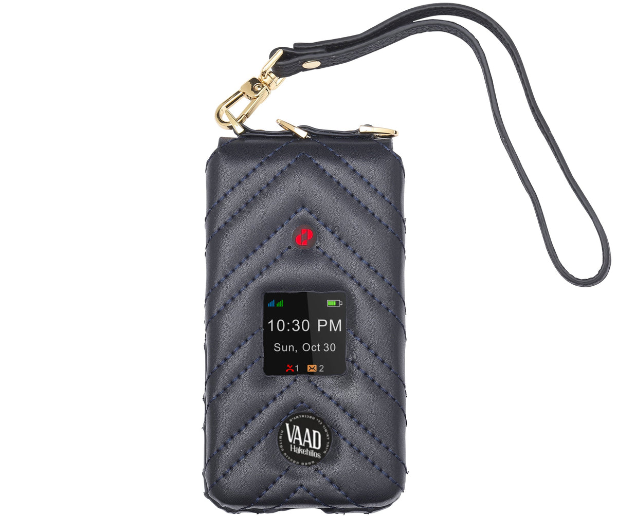 Pom Phone designer leather case, navy