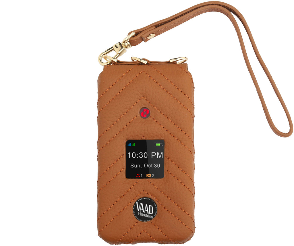 Pom Phone designer leather case, tan
