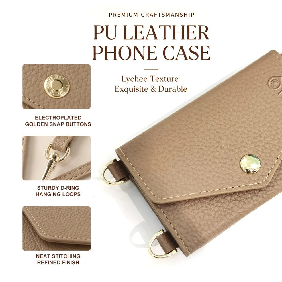 Fig Bar wallet case PU leather details: snap button, D-rings, stitching