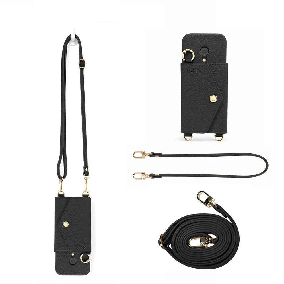 Fig Bar wallet case in black with crossbody and short straps