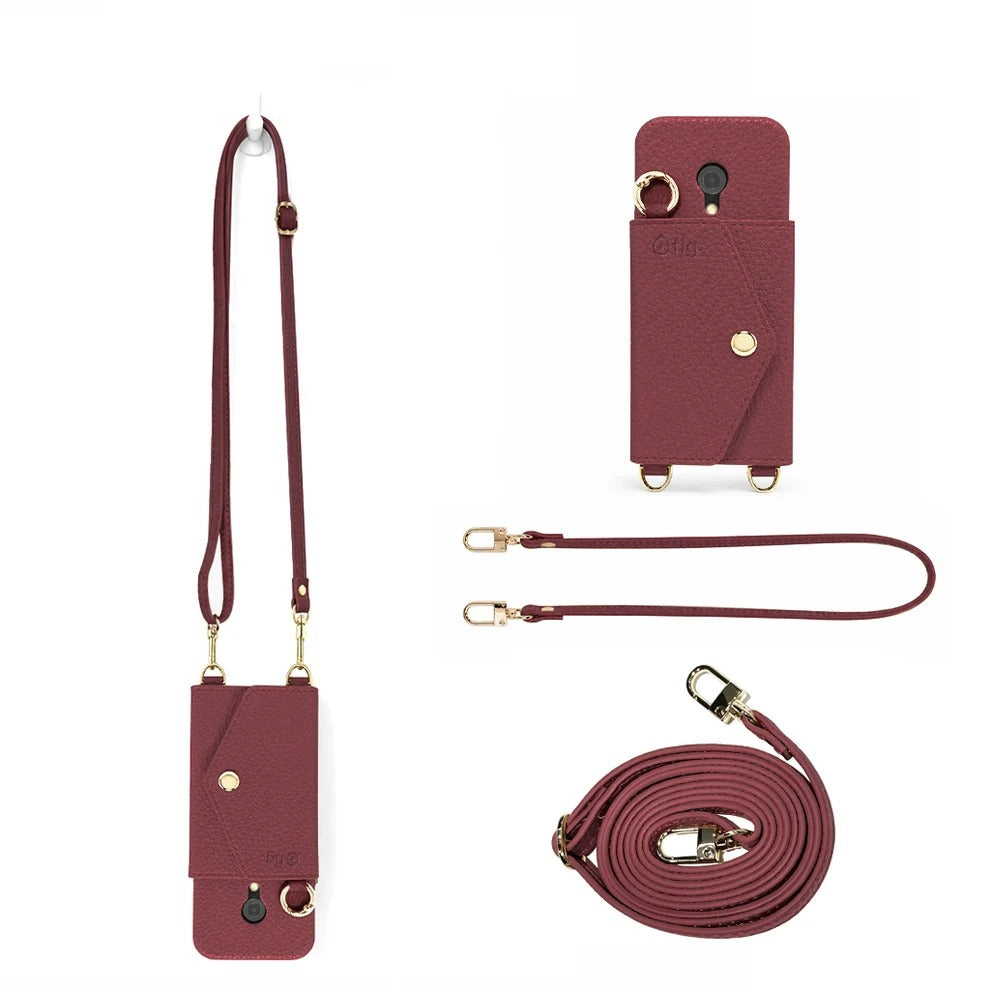 Fig Bar wallet case in burgundy with crossbody and short straps