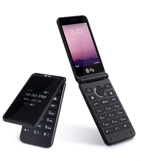 Fig Flip II Pro kosher flip phone, open, front view